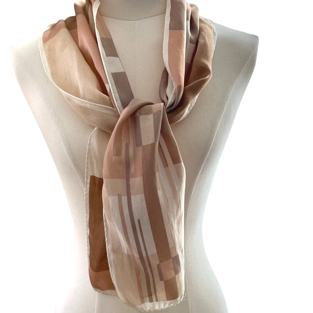 Liz Claiborne Anne Klein Silk Scarf Beige Tan Pink Nuetral‎